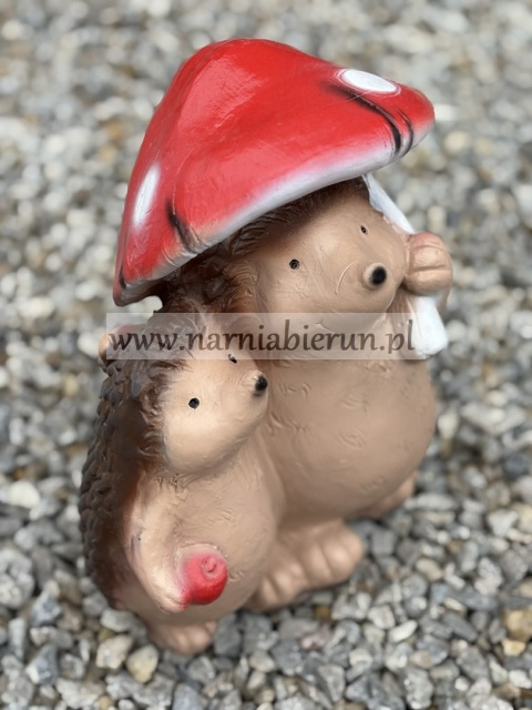Figurka z żywicy Jeż Jeżyk Jeżyki pod muchomorem parasolem 32 cm.