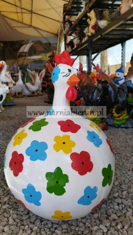 Figurka z żywicy KURA POMPOWANA okrągla kurka kulka w kwiaty kwiatki 57 cm.
