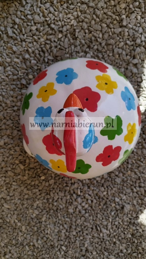 Figurka z żywicy KURA POMPOWANA okrągla kurka kulka w kwiaty kwiatki 57 cm.