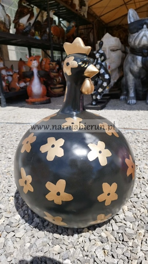 Figurka z żywicy KURA POMPOWANA okrągla kurka kulka w kwiaty kwiatki 57 cm.
