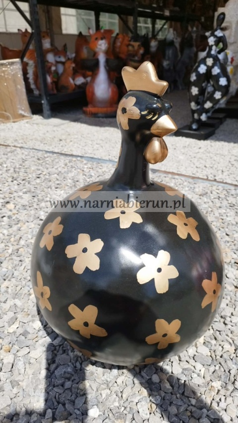 Figurka z żywicy KURA POMPOWANA okrągla kurka kulka w kwiaty kwiatki 57 cm.