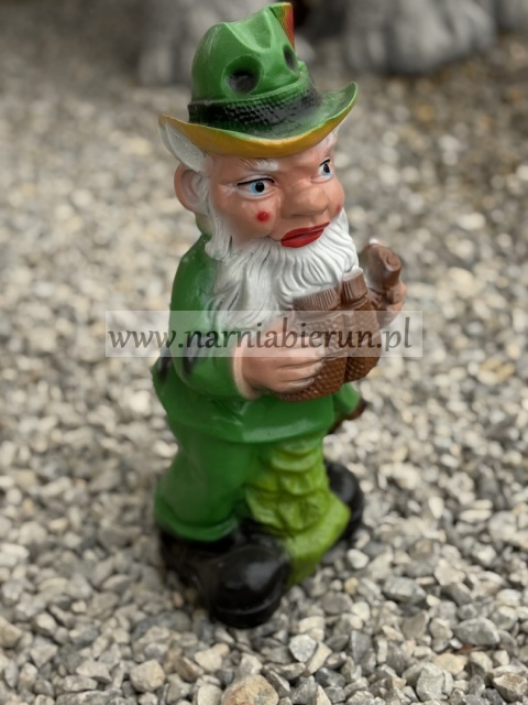 Figurka z żywicy Krasnal Krasnoludek Skrzat Leśnik Myśliwy mały 38 cm.