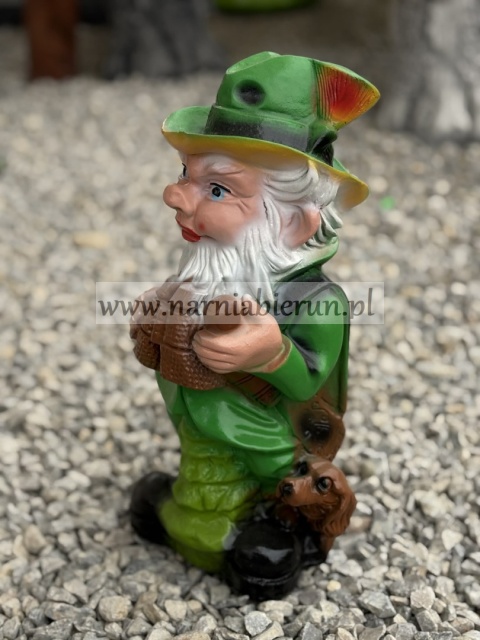 Figurka z żywicy Krasnal Krasnoludek Skrzat Leśnik Myśliwy mały 38 cm.