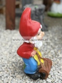 Figurka z żywicy Krasnal krasnoludek ogrodnik z kosiarką 33 cm.
