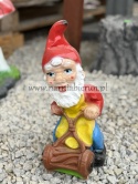 Figurka z żywicy Krasnal krasnoludek ogrodnik z kosiarką 33 cm.