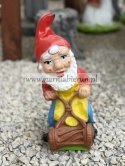 Figurka z żywicy Krasnal krasnoludek ogrodnik z kosiarką 33 cm.