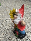 Figurka z żywicy Krasnal krasnoludek ogrodnik ze słonecznikiem 35 cm.