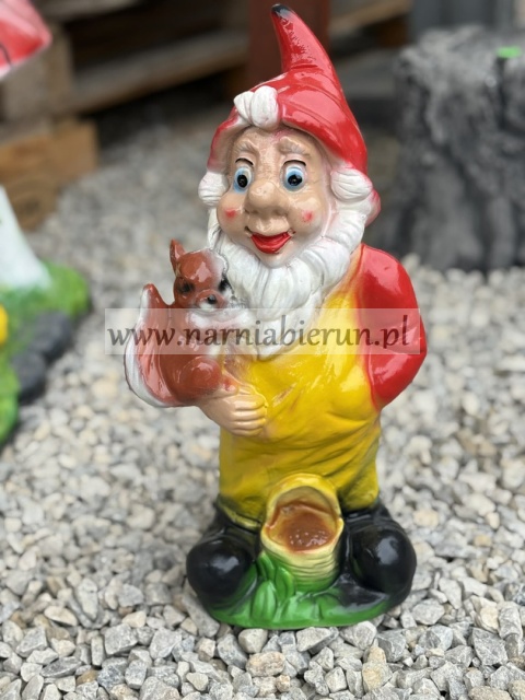 Figurka z żywicy Krasnal krasnoludek z wiewiórką 35 cm.