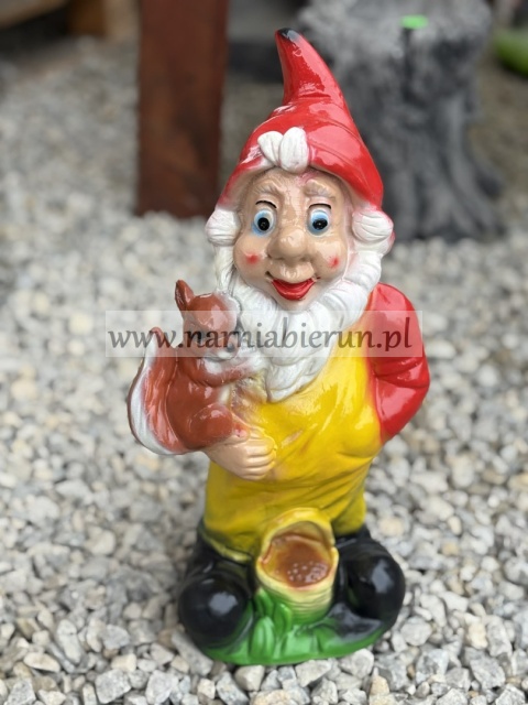 Figurka z żywicy Krasnal krasnoludek z wiewiórką 35 cm.