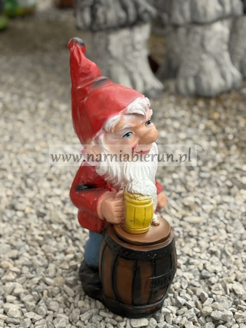 Figurka z żywicy Krasnal krasnoludek z piwem piwosz 40 cm.