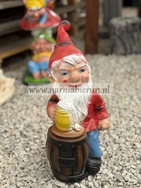Figurka z żywicy Krasnal krasnoludek z piwem piwosz 40 cm.