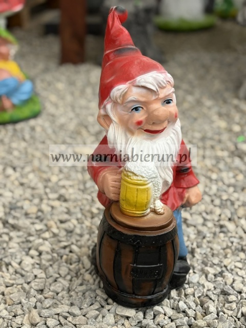 Figurka z żywicy Krasnal krasnoludek z piwem piwosz 40 cm.