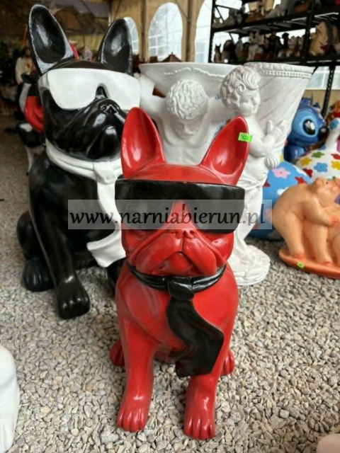 Figurka z żywicy Pies Buldog w okularach francuski średni 57 cm