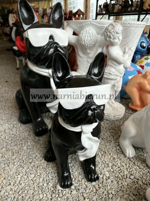 Figurka z żywicy Pies Buldog w okularach francuski średni 57 cm