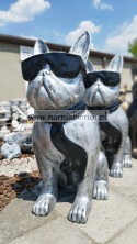 Figurka z żywicy Pies Buldog w okularach francuski GIGANT srebrny 120 cm