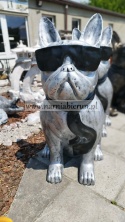 Figurka z żywicy Pies Buldog w okularach francuski GIGANT srebrny 120 cm