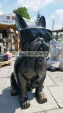 Figurka z żywicy Pies Buldog w okularach francuski GIGANT srebrny 120 cm