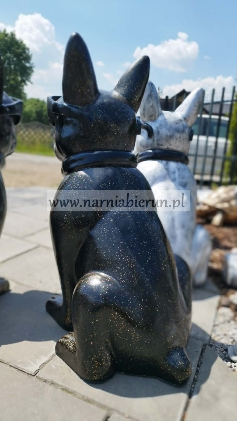 Figurka z żywicy Pies Buldog w okularach francuski GIGANT srebrny 120 cm
