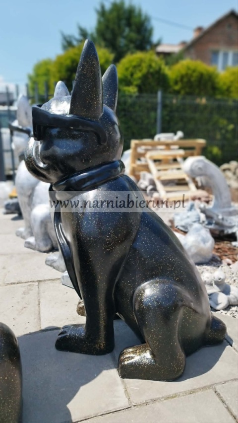 Figurka z żywicy Pies Buldog w okularach francuski GIGANT srebrny 120 cm