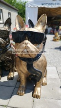 Figurka z żywicy Pies Buldog w okularach francuski GIGANT srebrny 120 cm