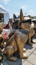 Figurka z żywicy Pies Buldog w okularach francuski GIGANT srebrny 120 cm