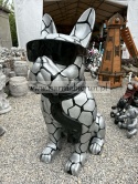 Figurka z żywicy Pies Buldog w okularach francuski GIGANT srebrny 120 cm