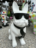 Figurka z żywicy Pies Buldog w okularach francuski duży czarny czerwony biały 77 cm