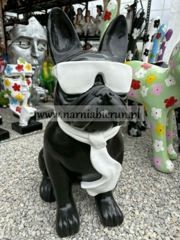 Figurka z żywicy Pies Buldog w okularach francuski duży czarny czerwony biały 77 cm