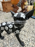 Figurka z żywicy Pies Chihuahua w kwiatki kwiaty żółty biały czerwony czarny 35cm