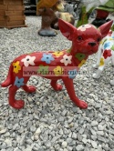 Figurka z żywicy Pies Chihuahua w kwiatki kwiaty żółty biały czerwony czarny 35cm