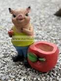 Figurka z żywicy Świnia Prosię Świnka z jabłkiem donicą donica 28 cm