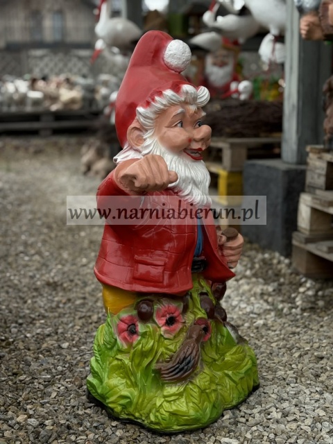 Figurka z żywicy Krasnal Krasnoludek latarnik z ptaszkami 74 cm