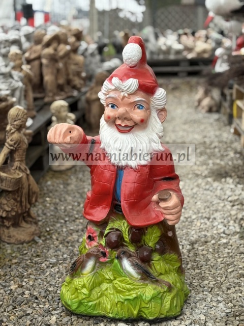Figurka z żywicy Krasnal Krasnoludek latarnik z ptaszkami 74 cm