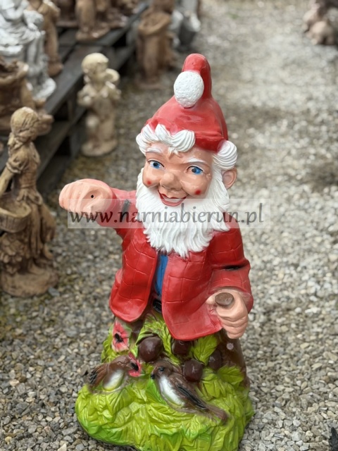 Figurka z żywicy Krasnal Krasnoludek latarnik z ptaszkami 74 cm