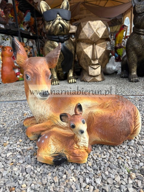 Figurka z żywicy Duża Leżąca SARNA z małą sarenką 66 cm