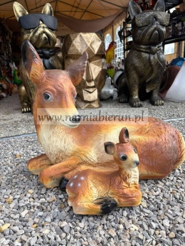 Figurka z żywicy Duża Leżąca SARNA z małą sarenką 66 cm