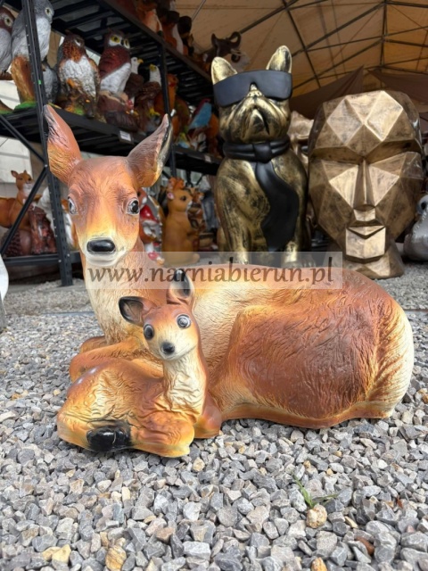 Figurka z żywicy Duża Leżąca SARNA z małą sarenką 66 cm