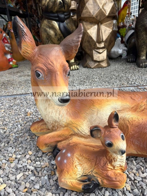 Figurka z żywicy Duża Leżąca SARNA z małą sarenką 66 cm