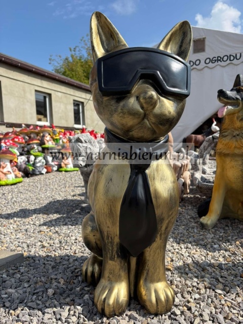 Figurka z żywicy KOT KOTEK w okularach złoty srebrny 79 cm