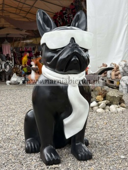 Figurka z żywicy Pies Buldog w okularach francuski GIGANT 120 cm