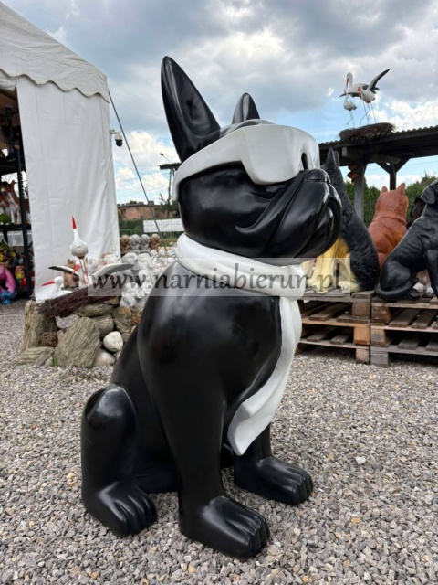 Figurka z żywicy Pies Buldog w okularach francuski GIGANT 120 cm