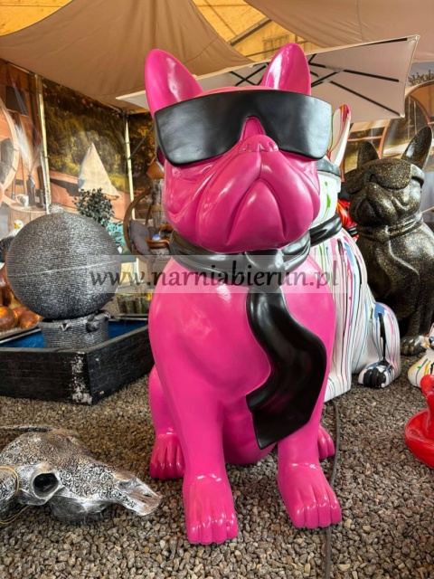 Figurka z żywicy Pies Buldog w okularach francuski GIGANT 120 cm
