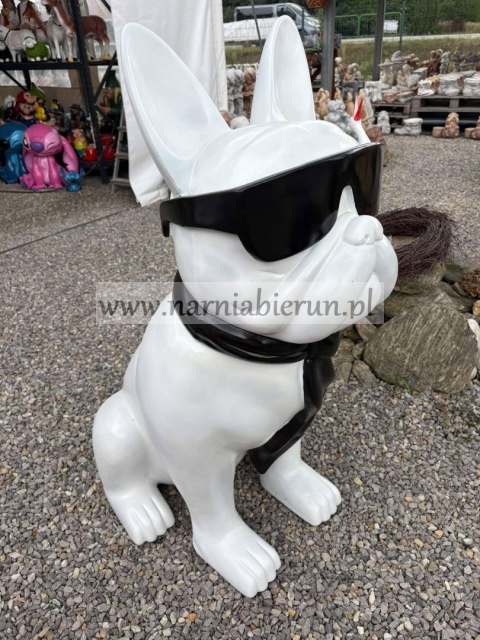 Figurka z żywicy Pies Buldog w okularach francuski GIGANT 120 cm