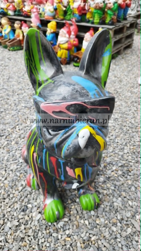 Figurka z żywicy Pies Buldog w okularach francuski duży czarny czerwony biały różowy 77 cm
