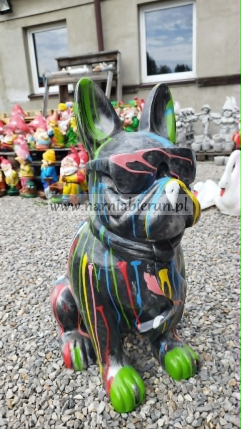 Figurka z żywicy Pies Buldog w okularach francuski duży czarny czerwony biały różowy 77 cm