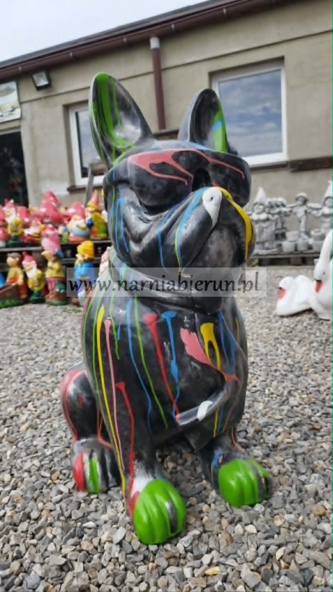Figurka z żywicy Pies Buldog w okularach francuski duży czarny czerwony biały różowy 77 cm