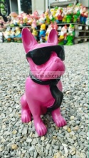 Figurka z żywicy Pies Buldog w okularach francuski biały różowy 35cm
