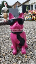 Figurka z żywicy Pies Buldog w okularach francuski biały różowy 35cm