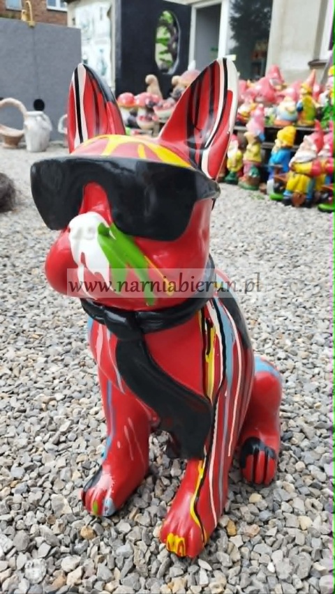Figurka z żywicy Pies Buldog w okularach francuski średni 57 cm