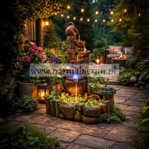 Fontanna Ogrodowa Dekoracyjna Duża 113x85x148cm Kaskada z Oświetleniem Led
